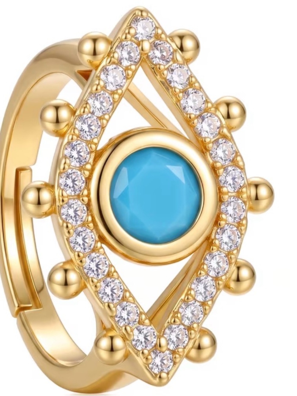 Evil eye Gold-Tone Turquoise & Crystal Statement Ring